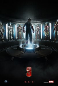 This teaser poster is cool. I like the many Iron Man suits in the background, and the fact that Tony isn't actually wearing one of them. Cool contrast.